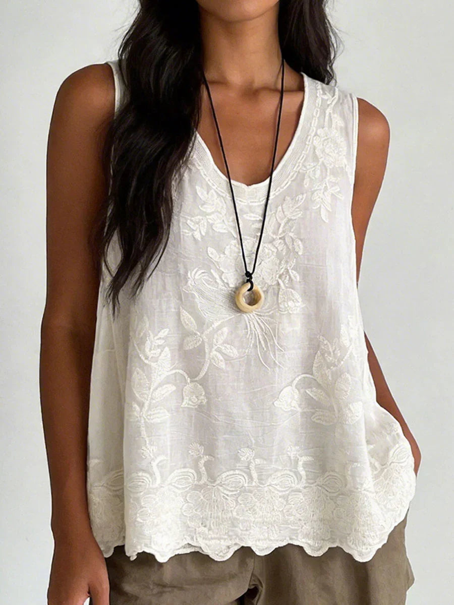 ELOISA | LACE SCALLOPED TANK TOP - White