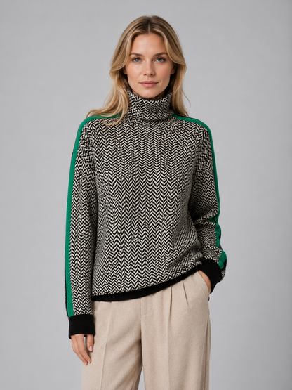 ELOUISE | HERRINGBONE TURTLENECK SWEATER - Green