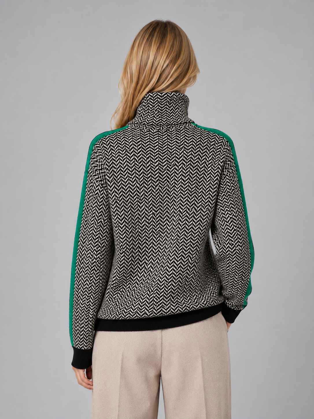 ELOUISE | HERRINGBONE TURTLENECK SWEATER - Green