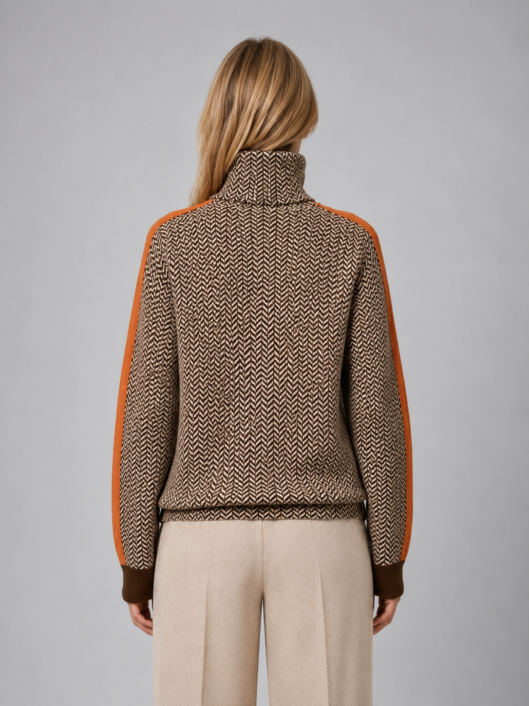 ELOUISE | HERRINGBONE TURTLENECK SWEATER - Orange