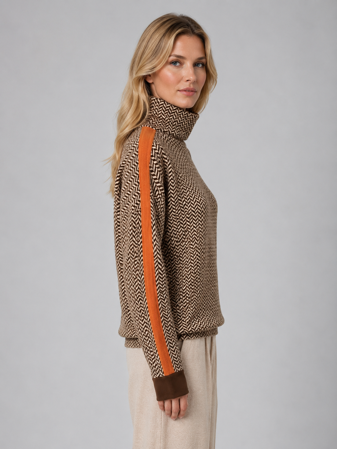 ELOUISE | HERRINGBONE TURTLENECK SWEATER - Orange