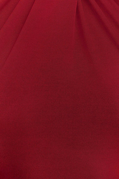 Red maxi dress fabric texture close-up detail