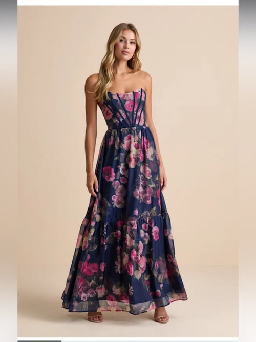ELYSANDE | BUSTIER FLORAL MAXI DRESS - Navy Floral