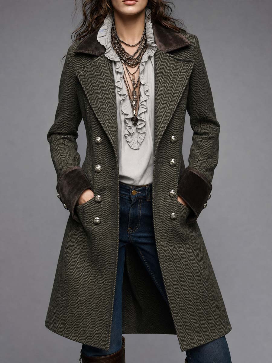 EMBERLY | HERRINGBONE MILITARY COAT - Olive