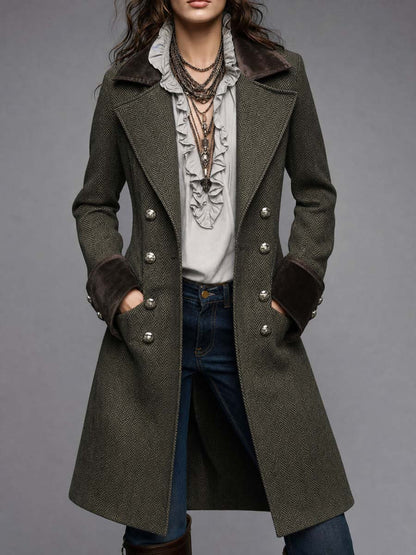 EMBERLY | HERRINGBONE MILITARY COAT - Olive