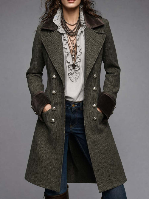 EMBERLY | HERRINGBONE MILITARY COAT - Olive
