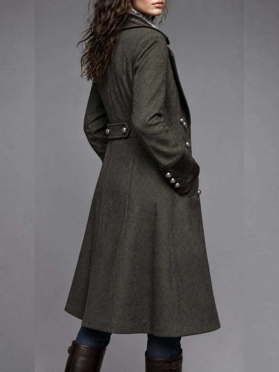 EMBERLY | HERRINGBONE MILITARY COAT - Olive