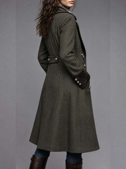 EMBERLY | HERRINGBONE MILITARY COAT - Olive