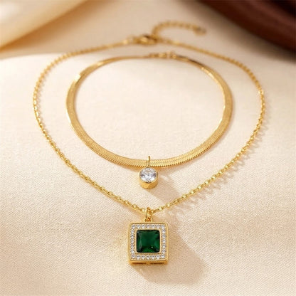 EMBERLYNN | LAYERED GREEN STONE NECKLACE - Gold