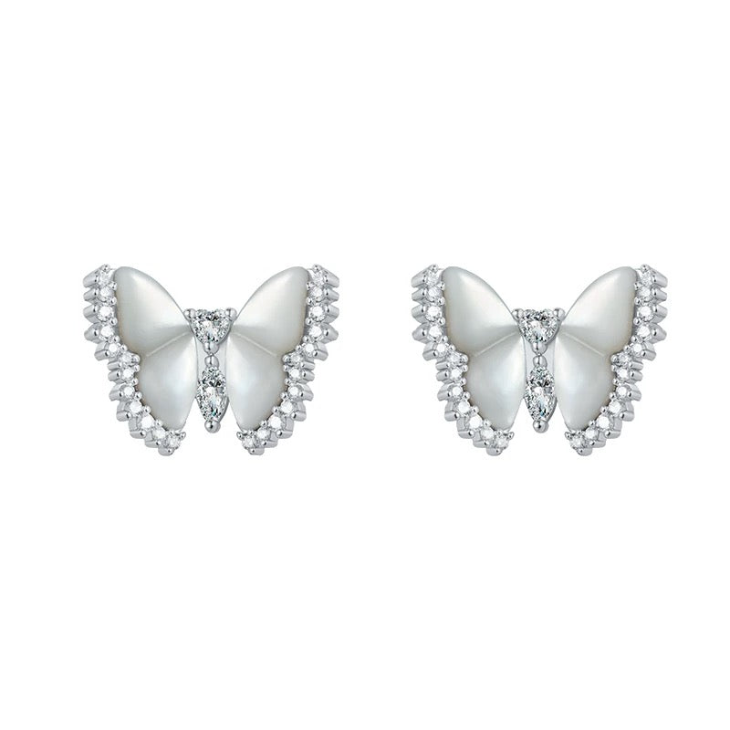 EMELINE | PEARL BUTTERFLY STUD EARRINGS - Silver