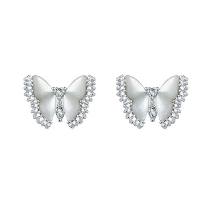 EMELINE | PEARL BUTTERFLY STUD EARRINGS - Silver