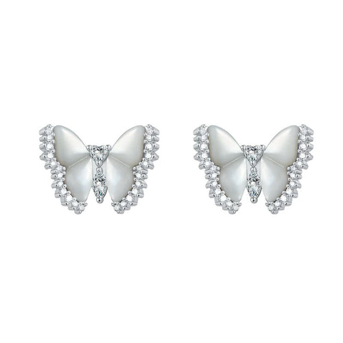 EMELINE | PEARL BUTTERFLY STUD EARRINGS - Silver