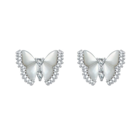 EMELINE | PEARL BUTTERFLY STUD EARRINGS - Silver