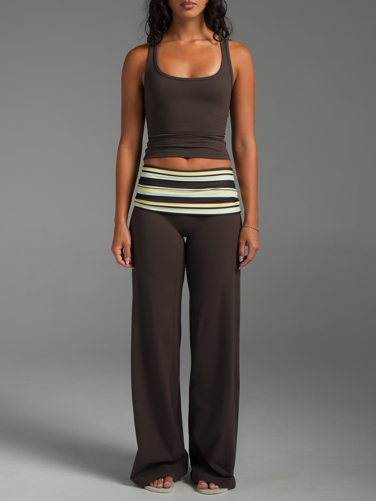 EMMANUELLE | FOLDOVER WIDE LEG PANTS - Chocolate Brown