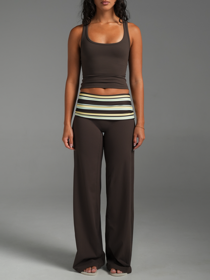 EMMANUELLE | FOLDOVER WIDE LEG PANTS - Chocolate Brown