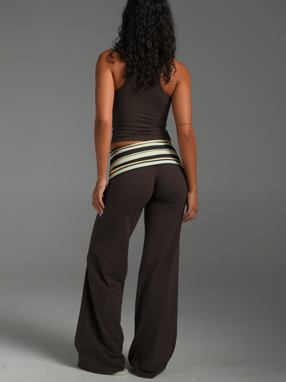 EMMANUELLE | FOLDOVER WIDE LEG PANTS - Chocolate Brown