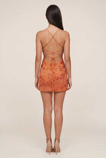ENDELLION | SEQUIN MINI DRESS - Burnt Orange