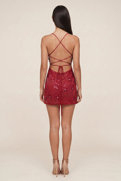 ENDELLION | SEQUIN MINI DRESS - Ruby Red