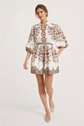 ENID | PRINTED PUFF SLEEVE MINI DRESS - White Paisley