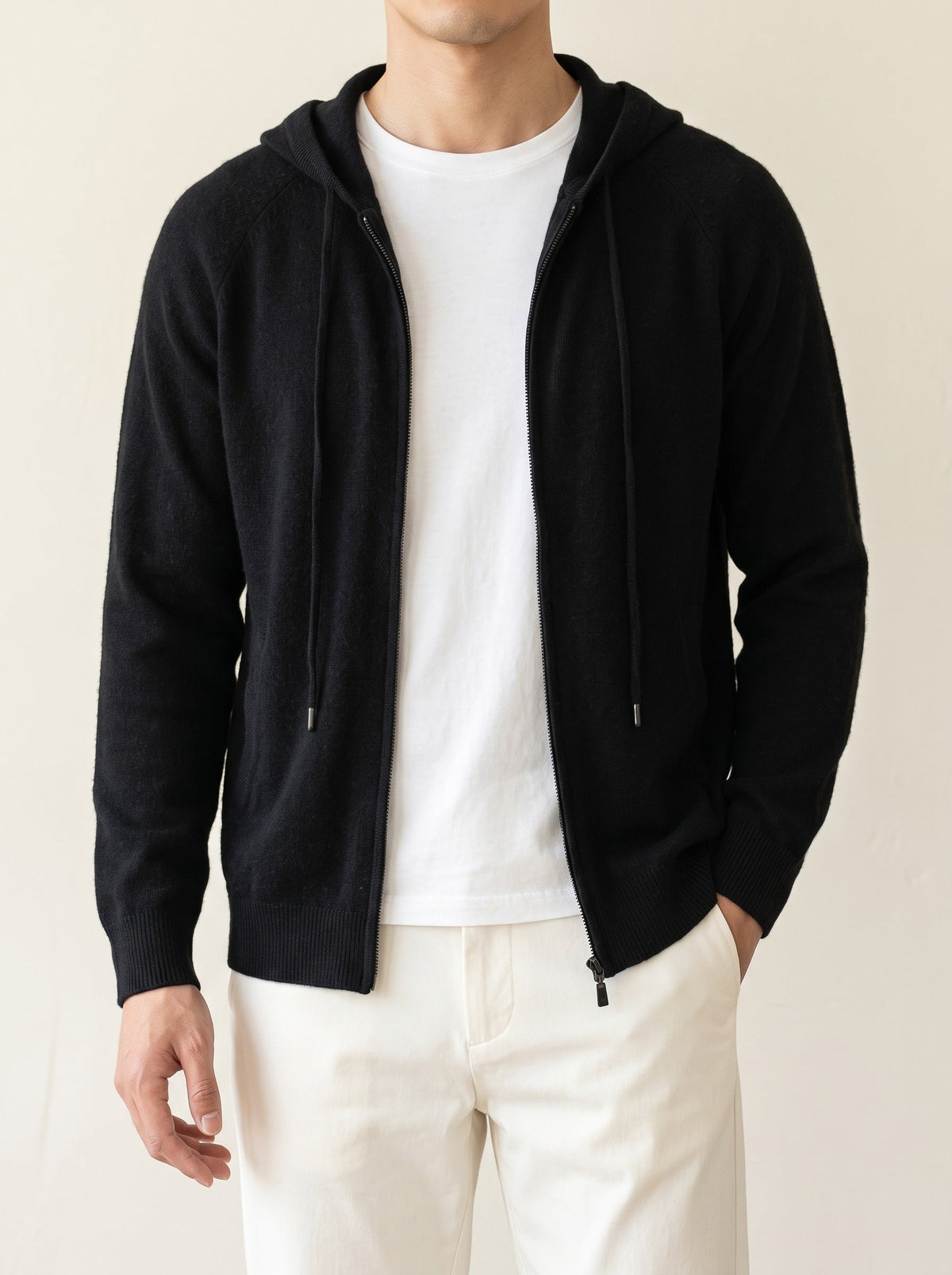 ENZO | HOODED ZIP CARDIGAN - Black