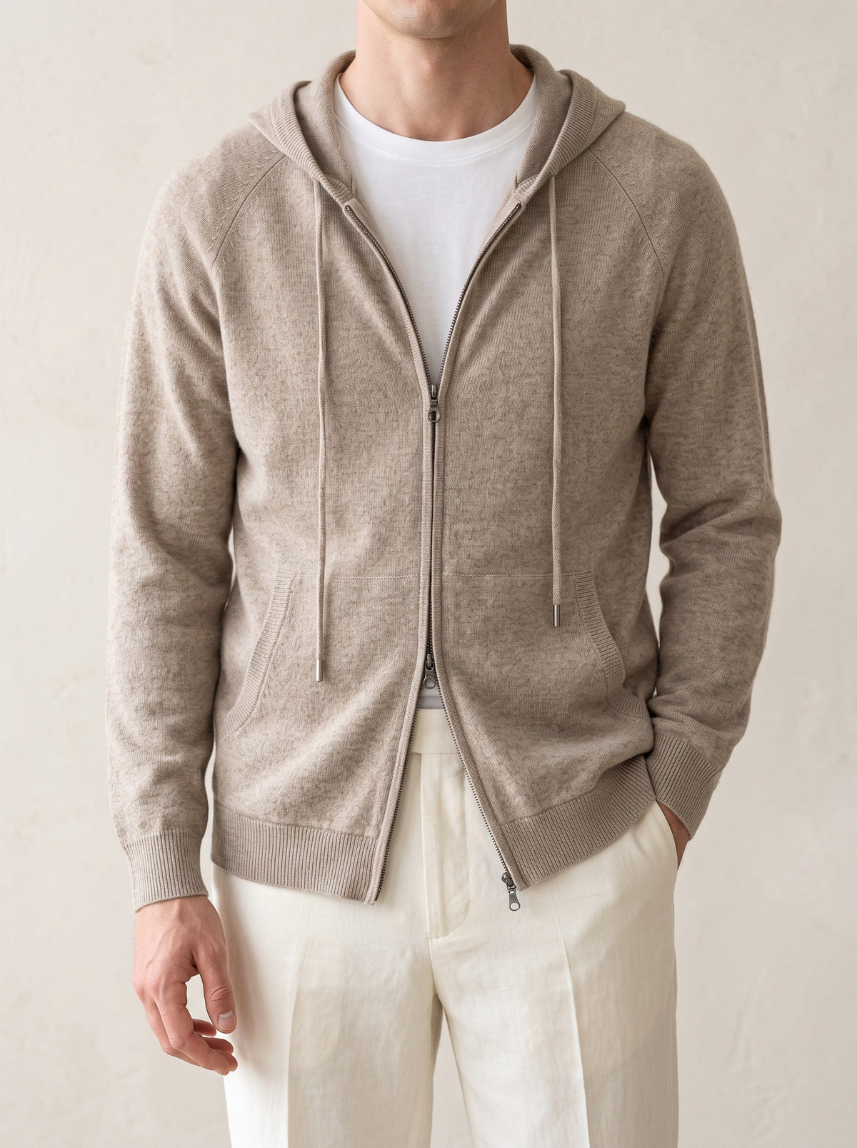 ENZO | HOODED ZIP CARDIGAN - Camel