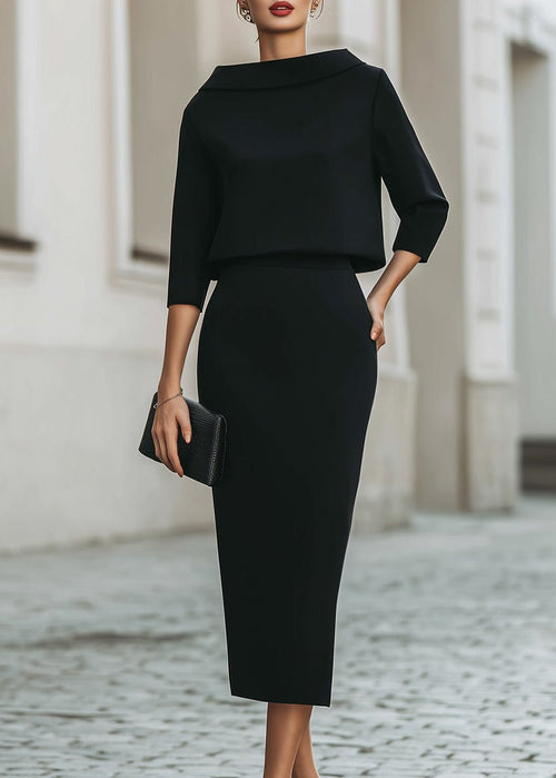 EOWYN | BOAT NECK MIDI SKIRT SET - Black