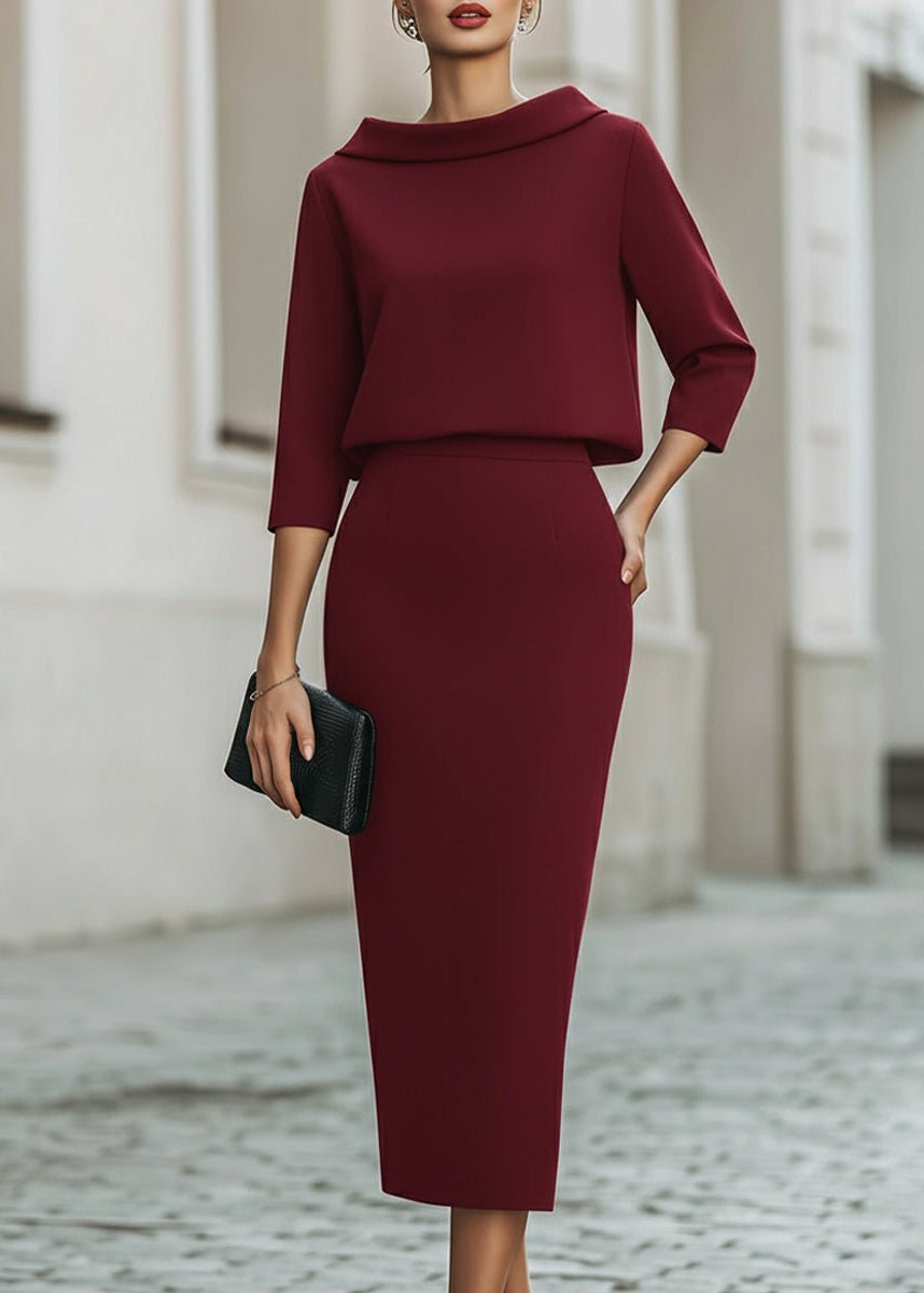 EOWYN | BOAT NECK MIDI SKIRT SET - Burgundy