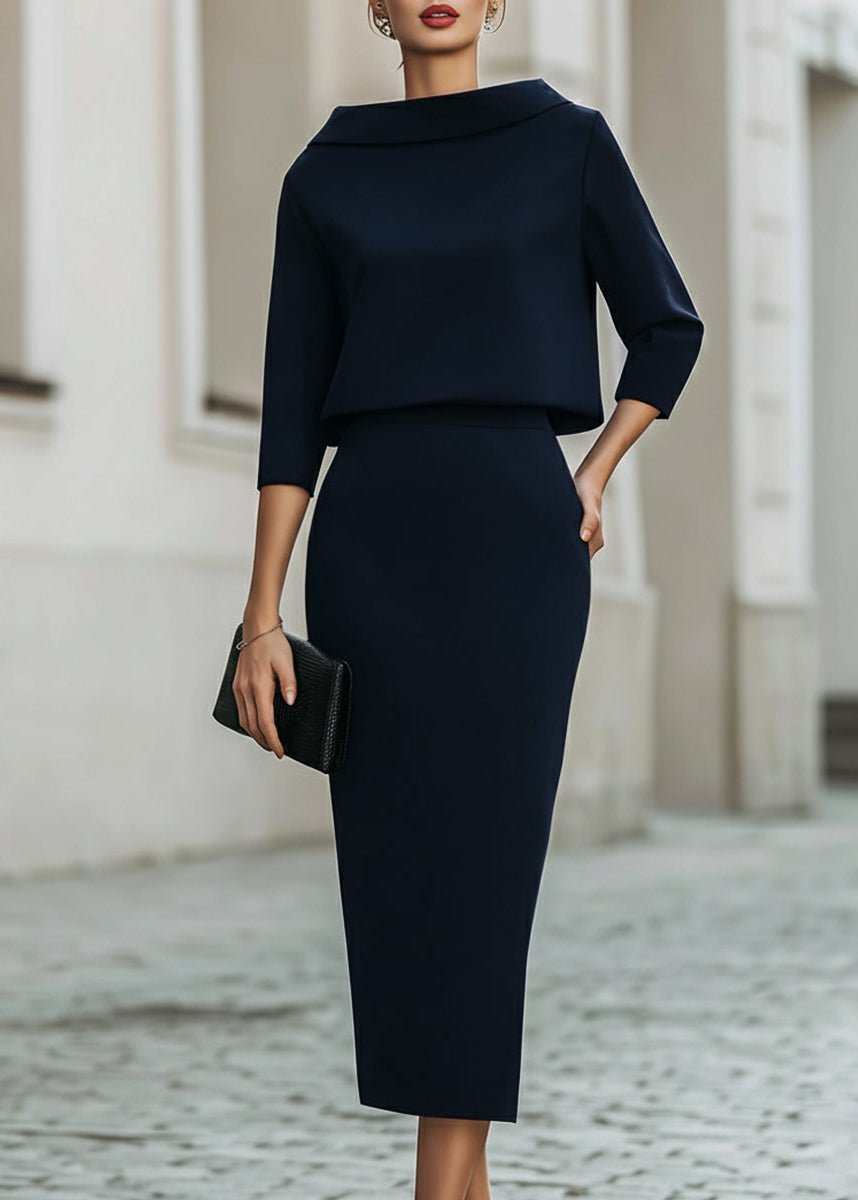 EOWYN | BOAT NECK MIDI SKIRT SET - Navy