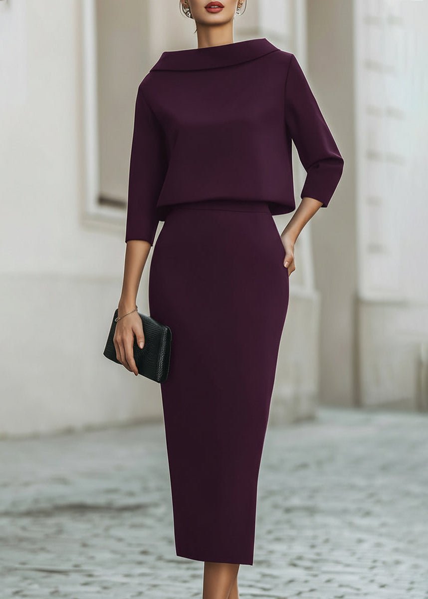 EOWYN | BOAT NECK MIDI SKIRT SET - Plum