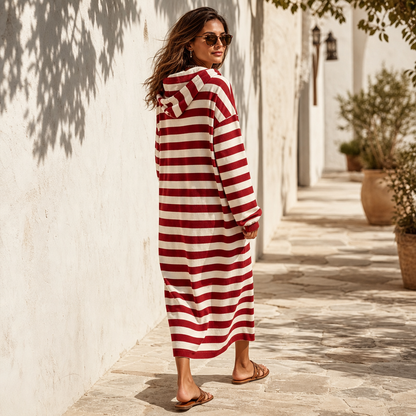 ERIKA | STRIPED HOODED MAXI DRESS - Red