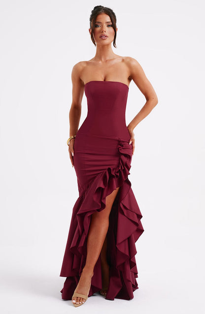 ESPERANZA | RUFFLE MAXI DRESS - Burgundy