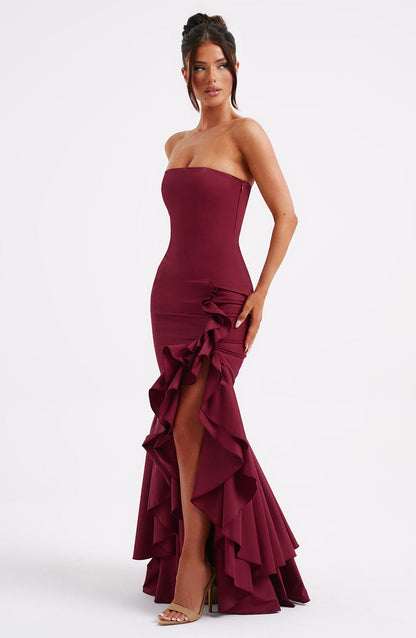 ESPERANZA | RUFFLE MAXI DRESS - Burgundy