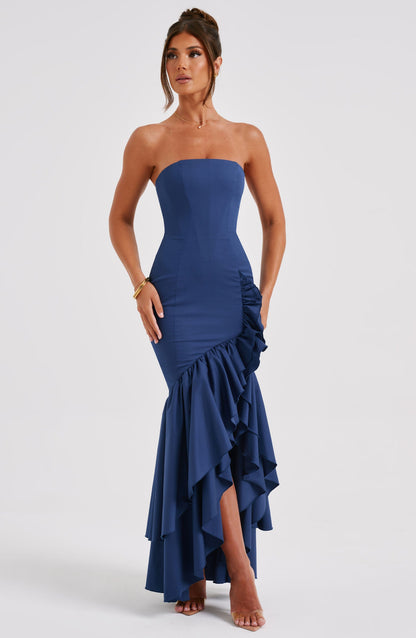 ESPERANZA | RUFFLE MAXI DRESS - Navy