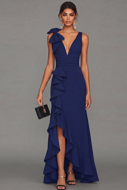 ESTRELLA | BOW RUFFLE MAXI DRESS - Dark Navy