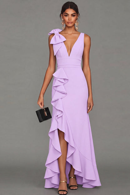 ESTRELLA | BOW RUFFLE MAXI DRESS - Lilac