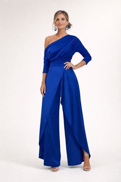 EUGENIE | ONE SHOULDER WRAP JUMPSUIT - Royal Blue