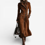 EULALIA | DOUBLE-BREASTED LONG TRENCH COAT - Caramel Brown