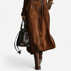 EULALIA | DOUBLE-BREASTED LONG TRENCH COAT - Caramel Brown