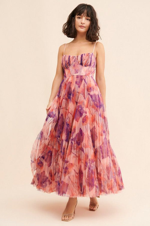 EVANNA | FLORAL TULLE MAXI DRESS - Pink and Purple Floral
