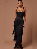 EVELINE | FRINGE BUSTIER MAXI DRESS - Black
