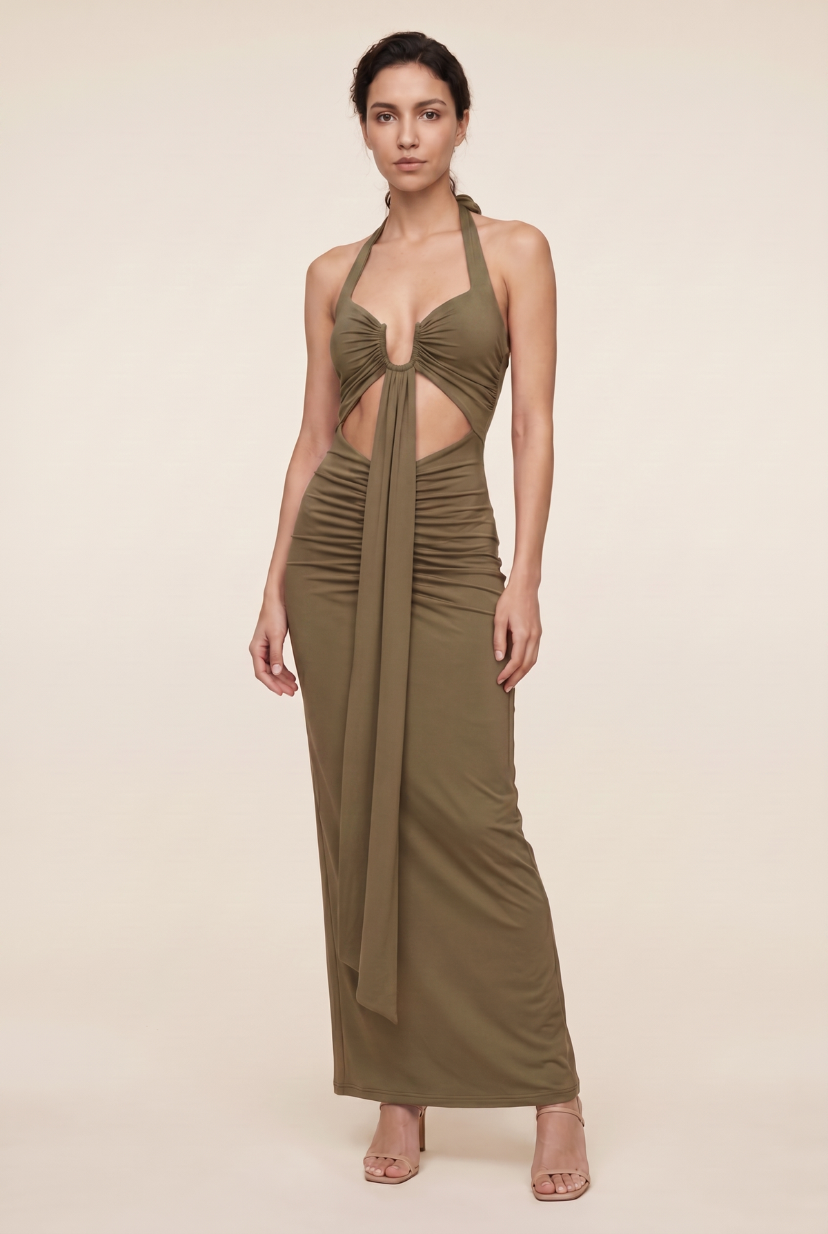 FABIENNE | CUTOUT MAXI DRESS - Olive Green