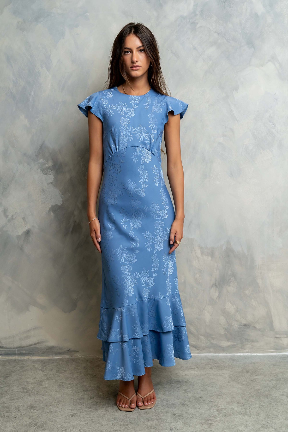 FARIDA | TIERED RUFFLE MAXI DRESS - Blue Floral
