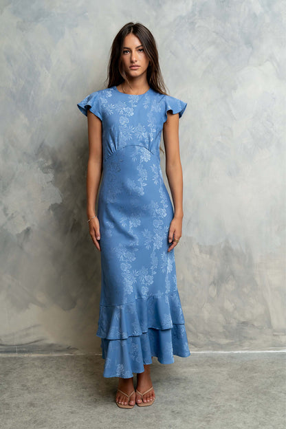 FARIDA | TIERED RUFFLE MAXI DRESS - Blue Floral