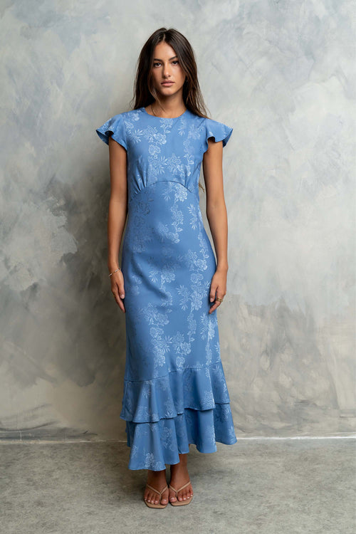 FARIDA | TIERED RUFFLE MAXI DRESS - Blue Floral