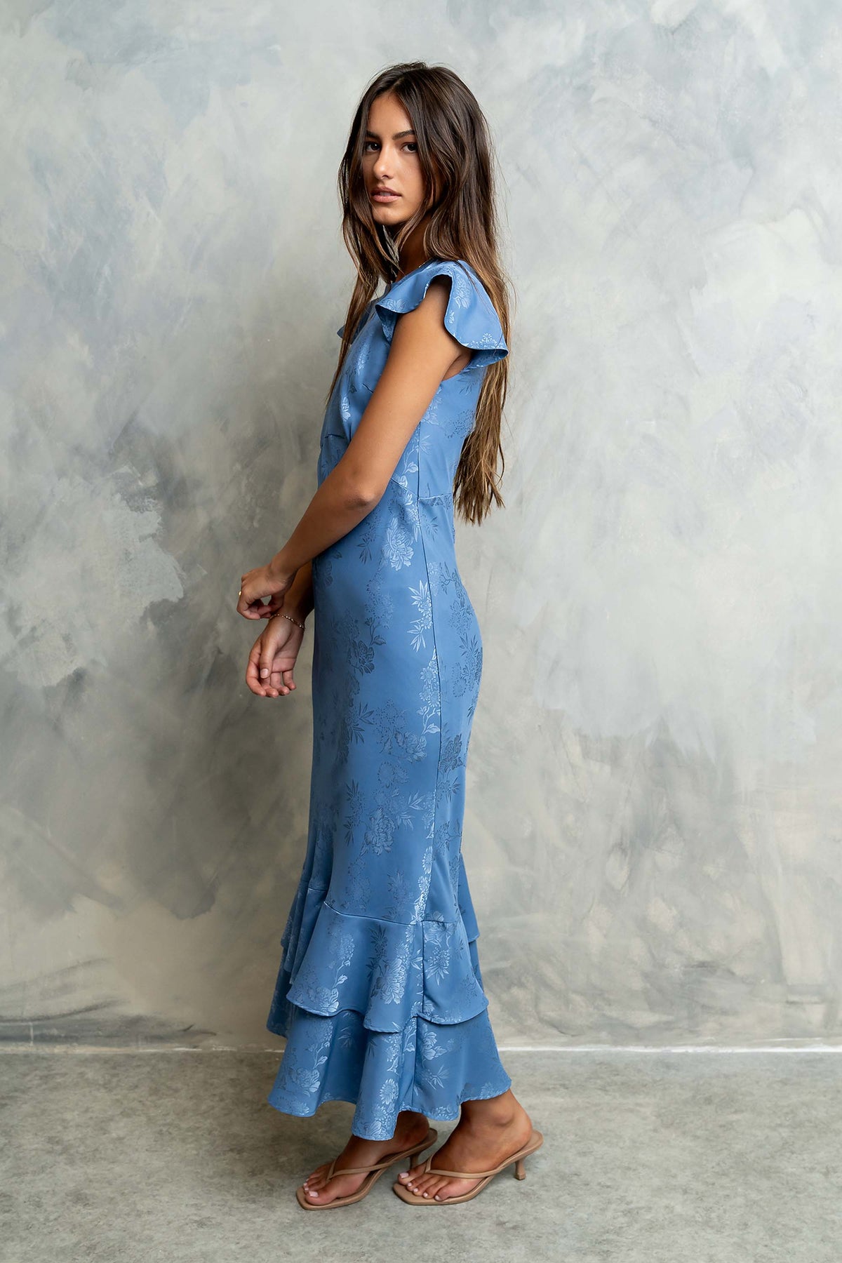 FARIDA | TIERED RUFFLE MAXI DRESS - Blue Floral