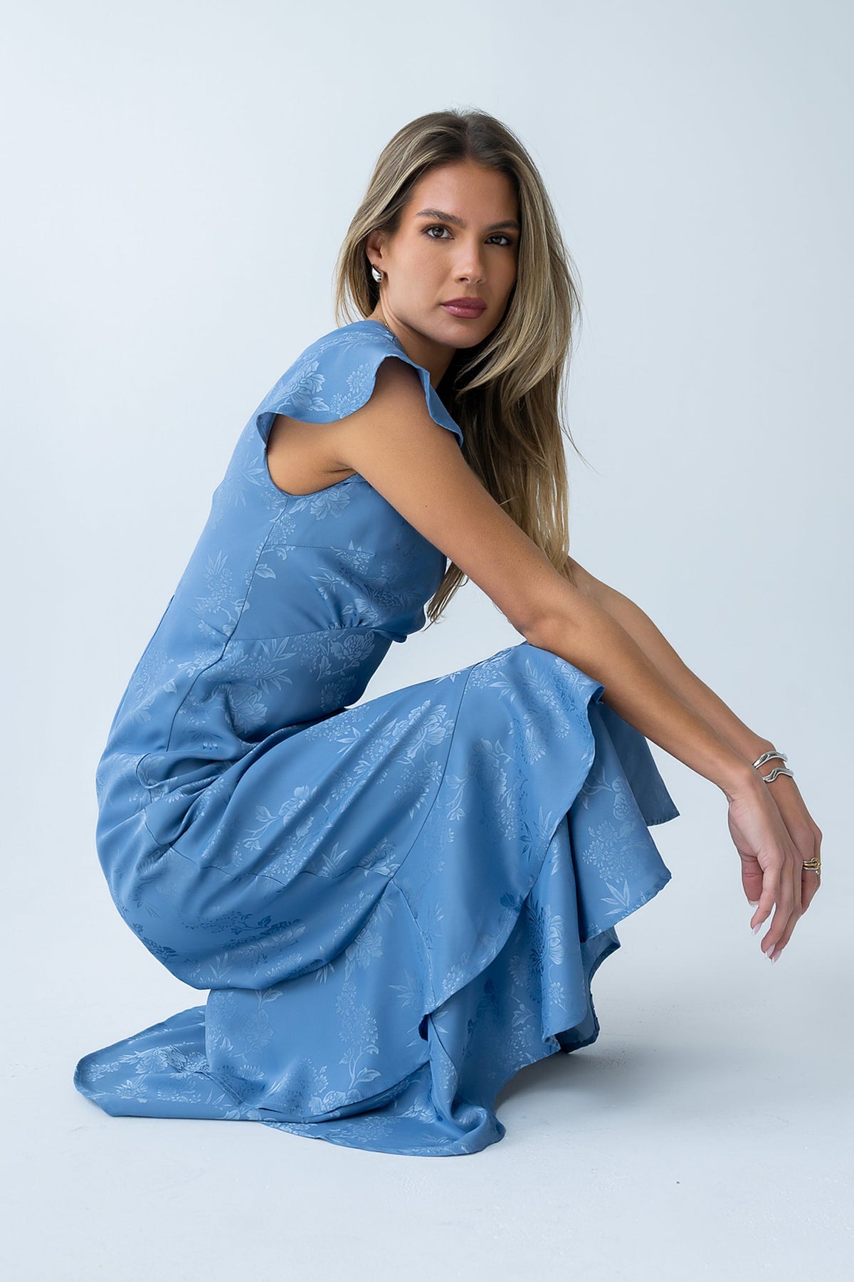 FARIDA | TIERED RUFFLE MAXI DRESS - Blue Floral