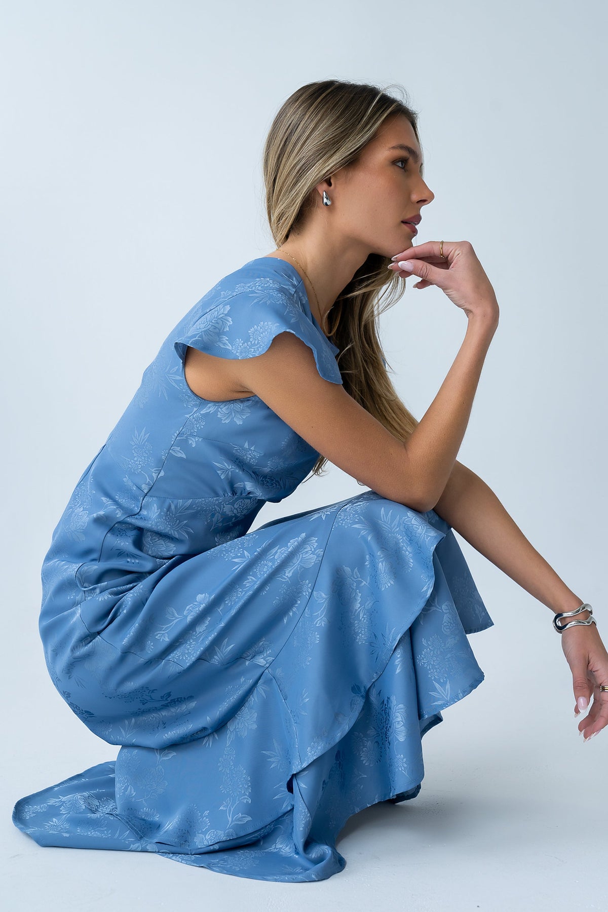 FARIDA | TIERED RUFFLE MAXI DRESS - Blue Floral