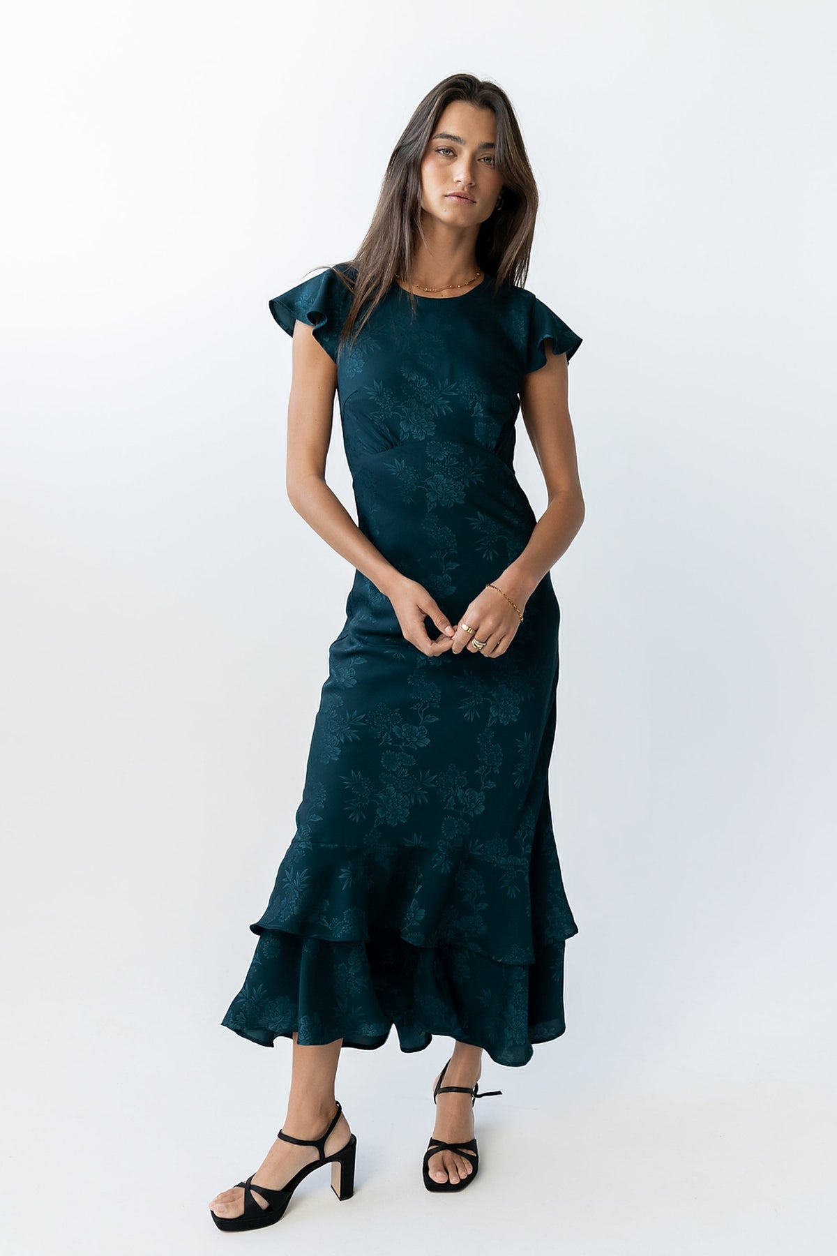 FARIDA | TIERED RUFFLE MAXI DRESS - Deep Teal