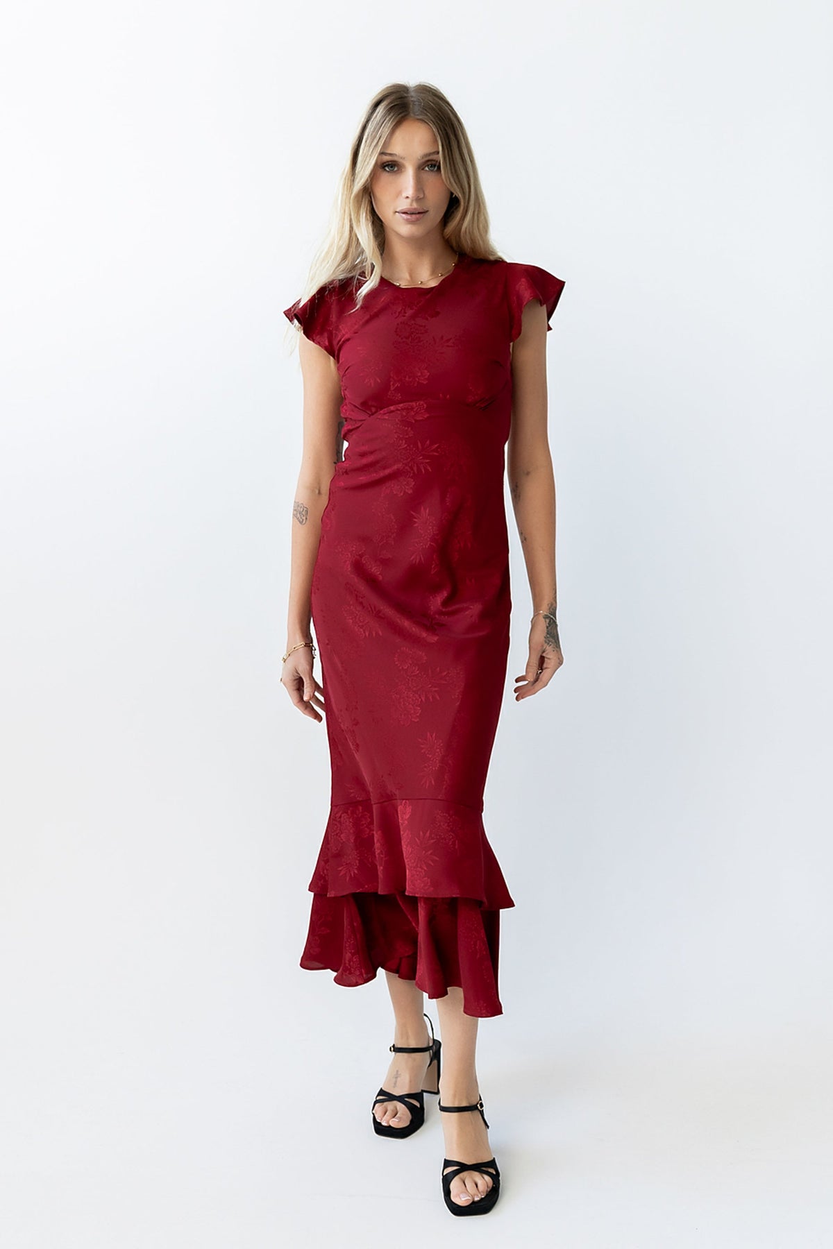 FARIDA | TIERED RUFFLE MAXI DRESS - Red