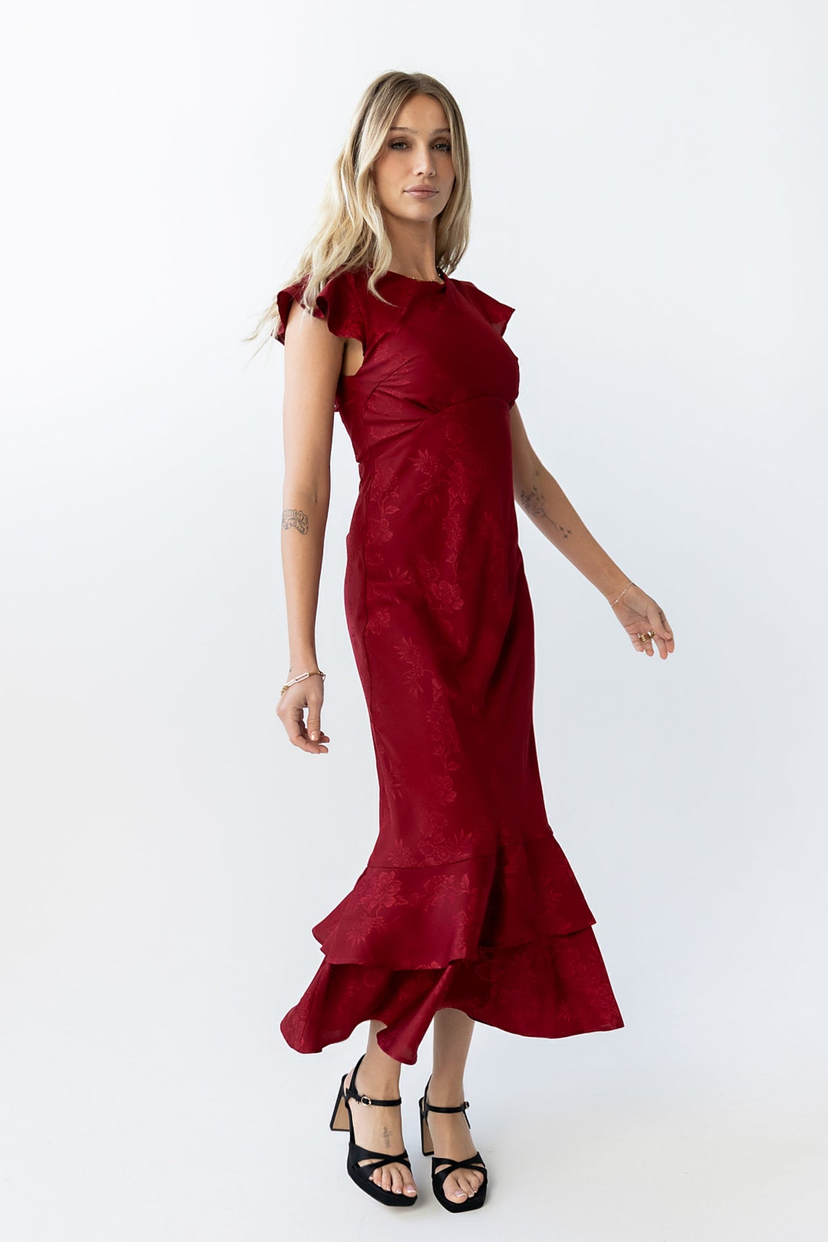 FARIDA | TIERED RUFFLE MAXI DRESS - Red